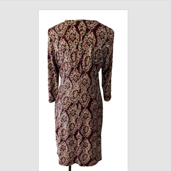 Laundry Design Faux Wrap Dress Stretch Career Church Washble Burgundy Orange Tan - Picture 3 of 13